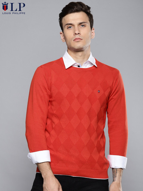 

Louis Philippe Sport Men Orange Self-Design Sweater
