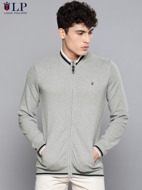 

Louis Philippe Sport Men Grey Self-design Front-Open Sweater