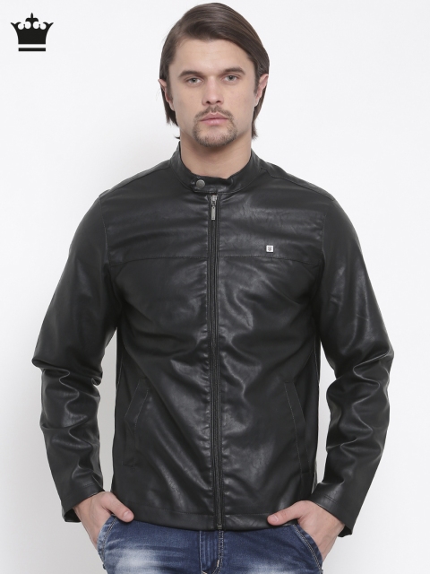 

Louis Philippe Jeans Men Black Solid Biker Jacket