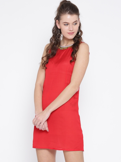 Noi Women Red Embellished Neck A-Line Dress available at myntra for Rs.499