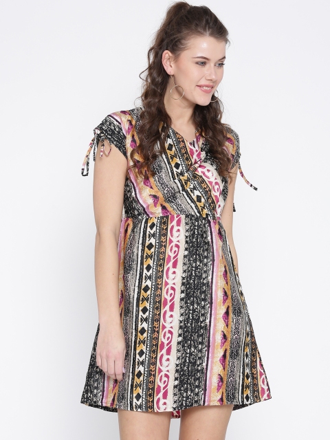 Noi Women Black & Beige Printed A-Line Dress available at myntra for Rs.499