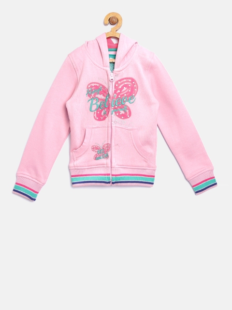 

612 Ivy League Girls Pink Printed Hooded Sweatshirt