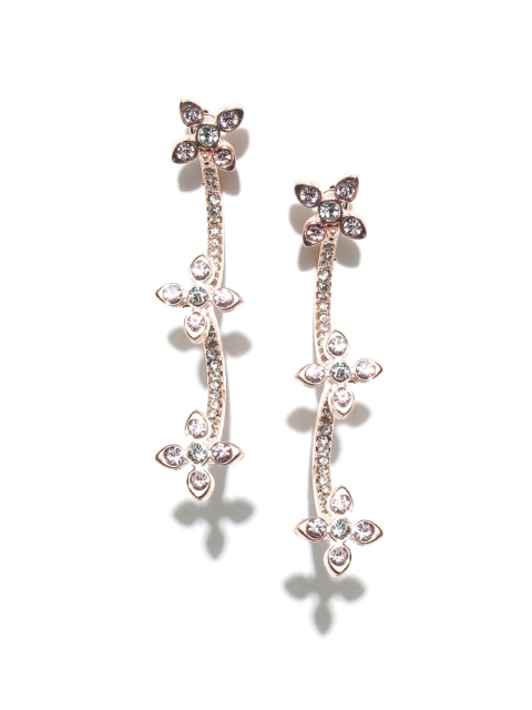 Accessorize Gold-Toned Floral Stone-Studded Jacket Earrings