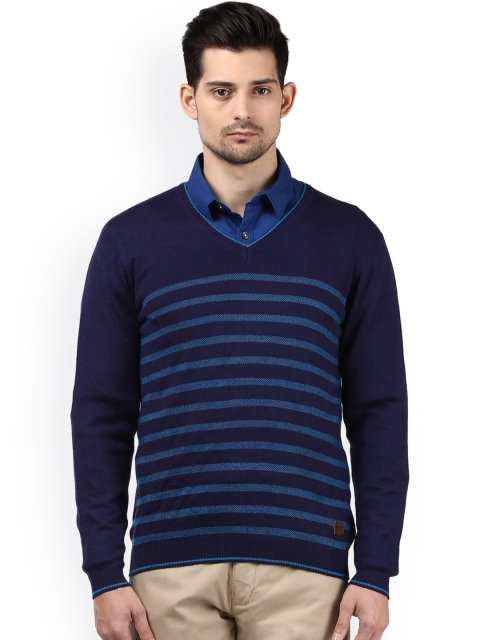 

Park Avenue Men Blue Striped Pullover