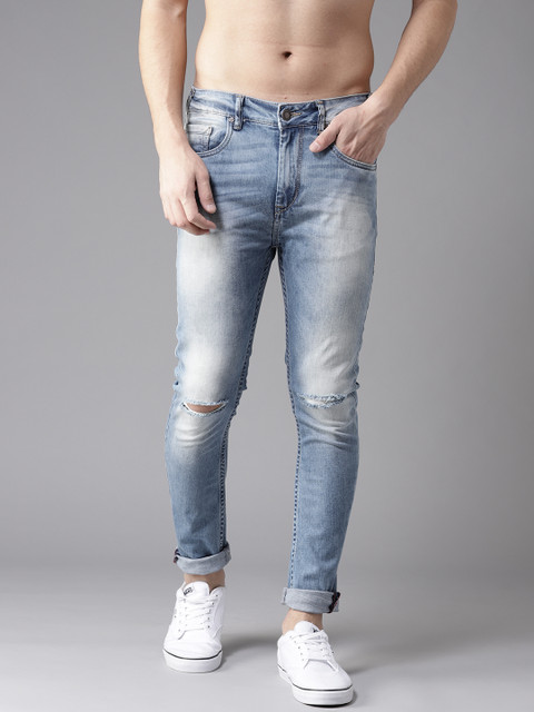 

Moda Rapido Men Blue Carrot Tapered Fit Mid-Rise Slash Knee Stretchable Jeans