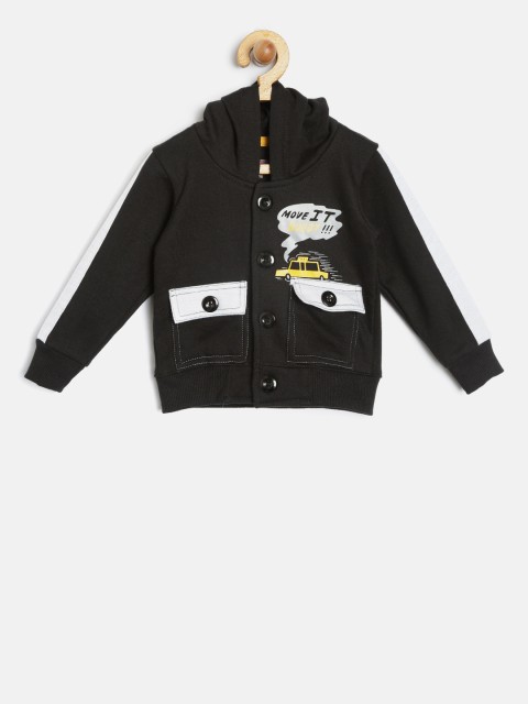 

Kid Studio Boys Black Solid Hooded Sweatshirt