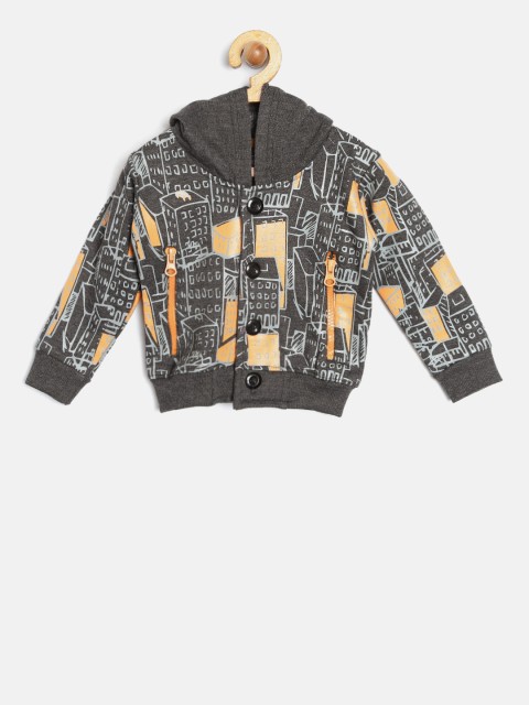 

Kid Studio Boys Grey & Orange Printed Hooded Sweatshirt