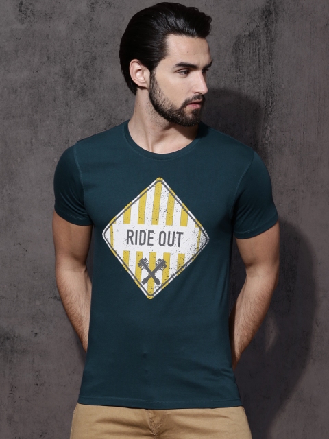 

Roadster Men Navy Blue Printed Round Neck T-shirt