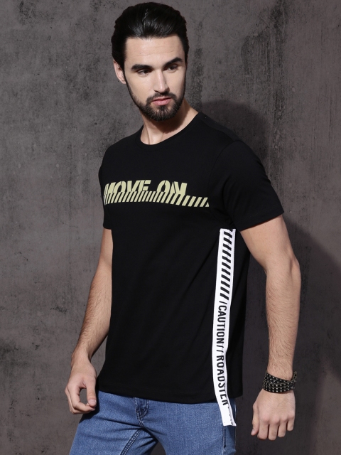 

Roadster Men Black Printed Henley Neck Pure Cotton T-shirt