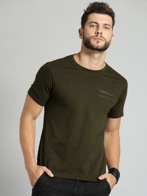 

Roadster Men Olive Green Solid Round Neck T-shirt