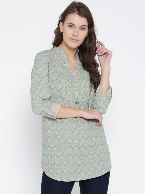 

Style Quotient Beige & Green Printed Tunic