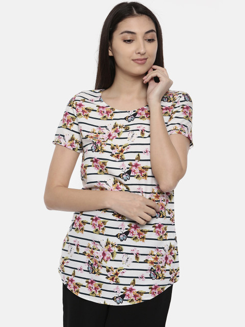 

Jealous 21 Women White Printed Semi Sheer Longline Top