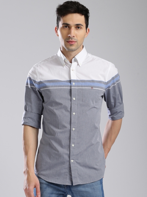 

GANT Men White & Grey Regular Fit Colourblocked Casual Shirt