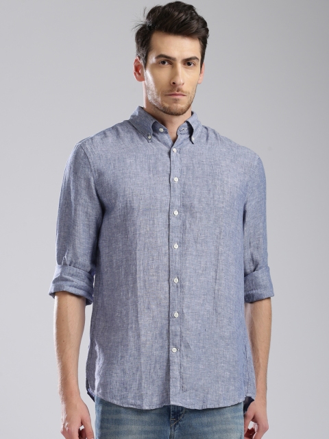 

GANT Men Blue Linen Regular Fit Solid Casual Shirt