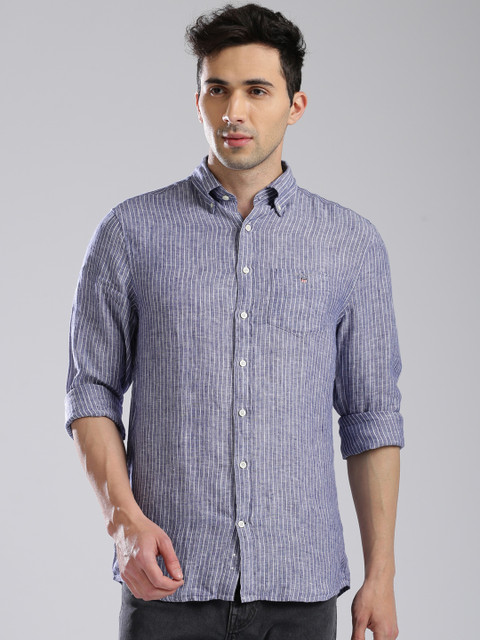 

GANT Men Blue Linen Regular Fit Striped Casual Shirt