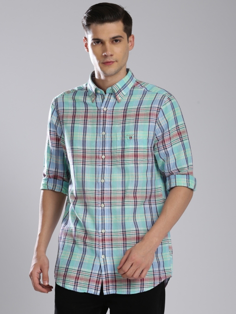 

GANT Men Blue & Green Slim Fit Checked Casual Shirt
