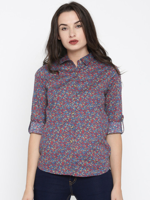 

U.S. Polo Assn. Women Navy Regular Fit Printed Casual Shirt, Navy blue