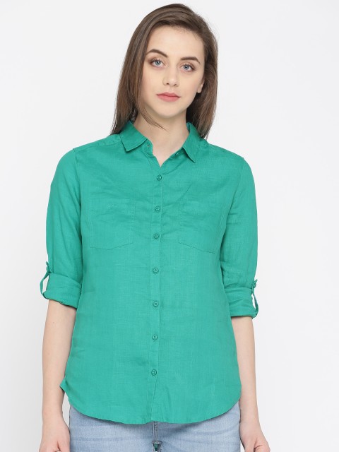 

U.S. Polo Assn. Women Green Regular Fit Solid Casual Shirt