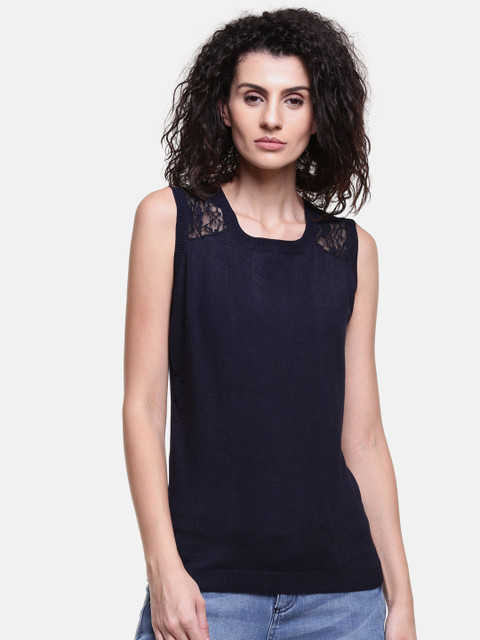 

U.S. Polo Assn. Women Women Navy Solid Lace Top, Navy blue