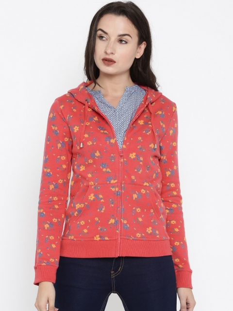 

U.S. Polo Assn. Women Women Coral Pink Printed Hooded Sweatshirt