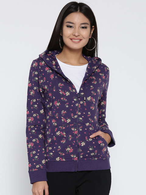 

U.S. Polo Assn. Women Purple Printed Hooded Sweatshirt