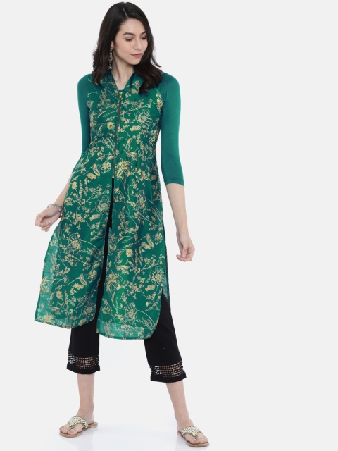 

Ira Soleil Women Green Foil Print A-Line Kurta