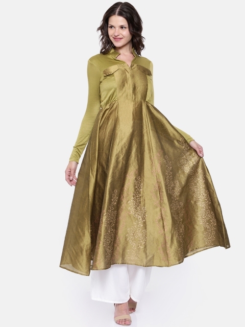 

Ira Soleil Women Olive Green Printed Anarkali Kurta