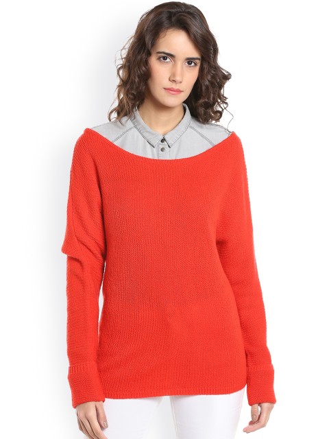 

Vero Moda Women Orange Self Design Pullover