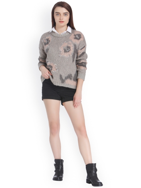 

Vero Moda Women Grey & Peach-Coloured Self Design Pullover