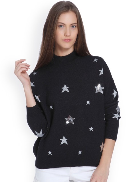 

Vero Moda Women Charcoal Grey Self-Design Pullover