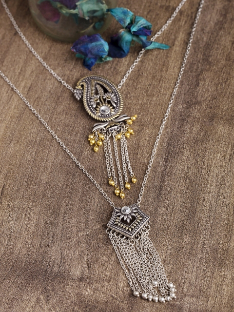 

Studio Voylla Chikankari Silver-Toned Brass Layered Necklace
