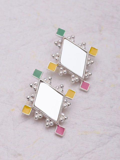 

Studio Voylla Bandhej Silver-Toned Classic Studs