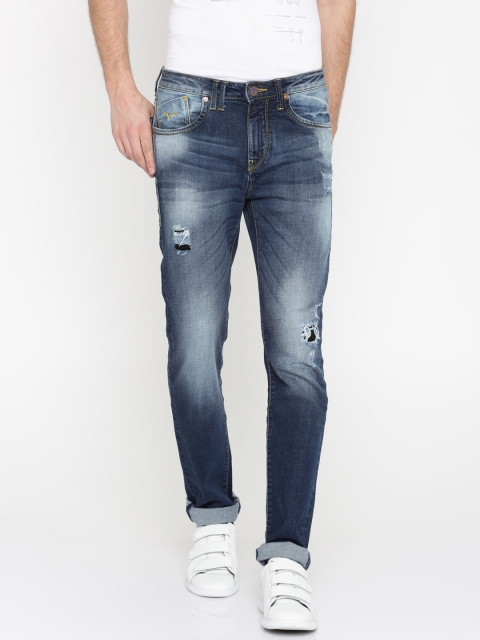 

Flying Machine Men Blue Michael Tapered Fit Mid-Rise Mildly Distressed Stretchable Jeans