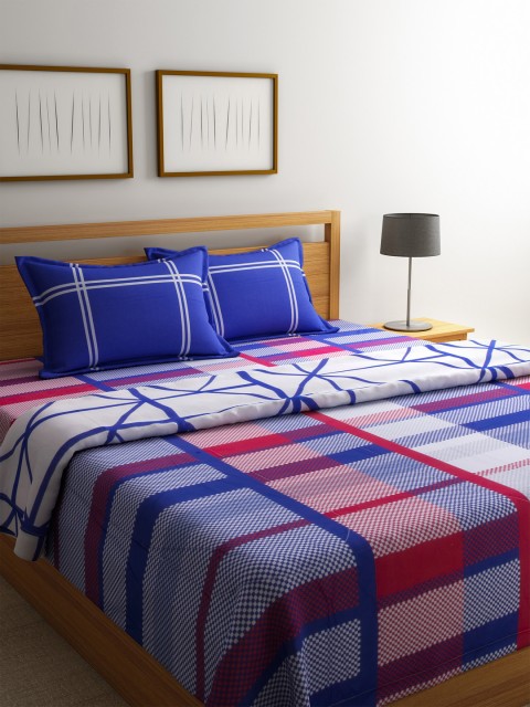 

STELLAR HOME Blue & Red Printed 2 Bedsheets & 1 Comforter Bedding Set