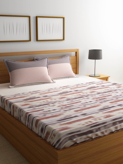 

Portico New York Beige & Brown Abstract Flat 144 TC King Bedsheet with 2 Pillow Covers