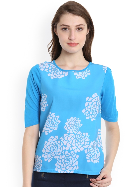 

United Colors of Benetton Women Blue Printed Top