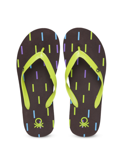 

United Colors of Benetton Men Green & Coffee Brown Printed Thong Flip-Flops