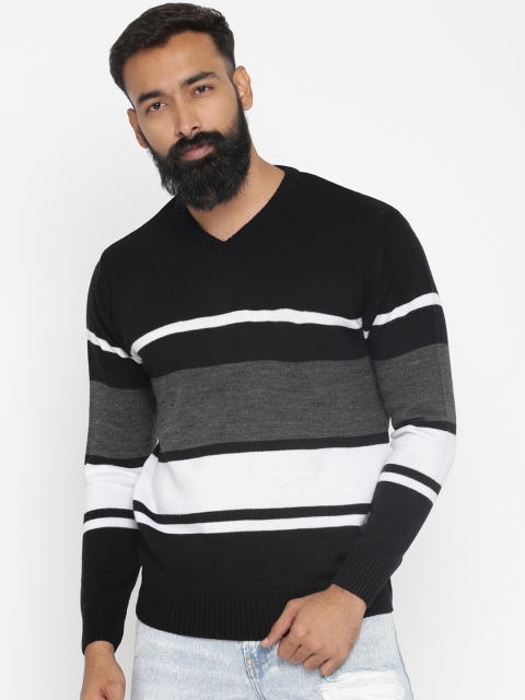 

Roadster Men Black & Off-White Striped Pullover