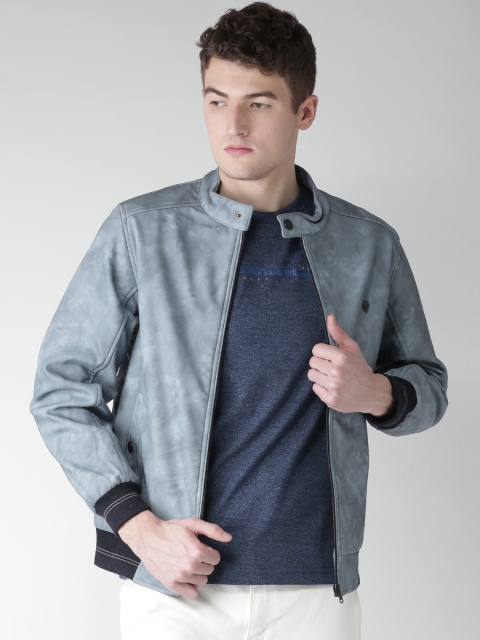 

Okane Men Blue Solid Bomber Jacket