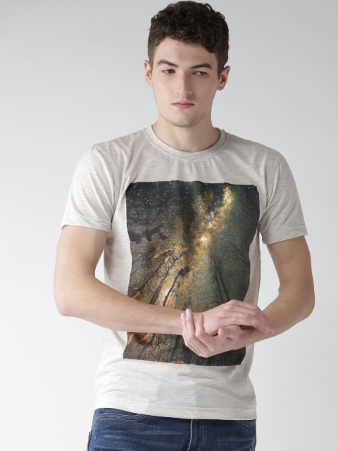 

Okane Men Beige Printed Round Neck T-shirt
