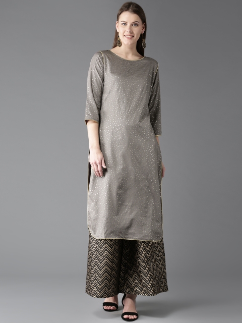

HERE&NOW Women Grey Printed Straight Kurta