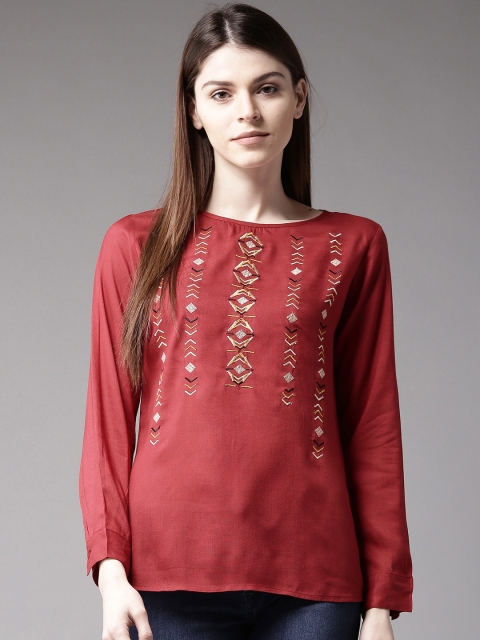 

HERE&NOW Women Red Embroidered Top