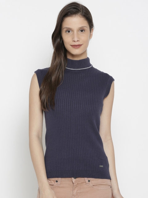 

Pepe Jeans Women Navy Blue Self Design Sweater Vest