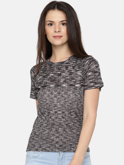 

Pepe Jeans Women Charcoal Self Design Round Neck T-shirt