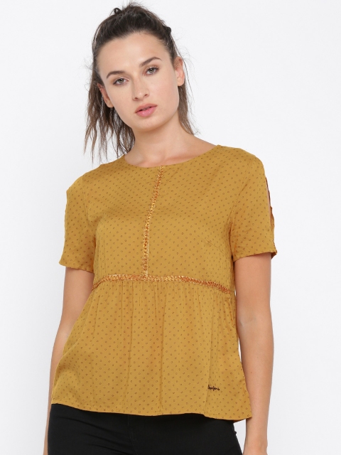 

Pepe Jeans Women Mustard Yellow Printed Empire Top