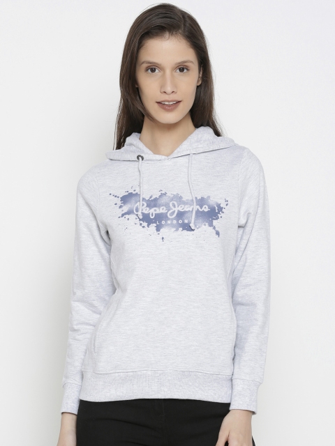 

Pepe Jeans Women Grey Printed Hooded Sweatshirt