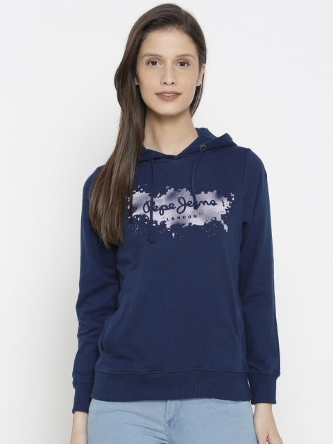 

Pepe Jeans Women Navy Blue Printed Hooded Sweatshirt