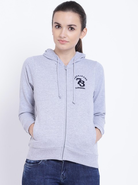 

Pepe Jeans Women Grey Melange Solid Hooded Sweatshirt