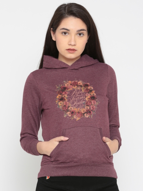 

Pepe Jeans Women Purple Printed Hooded Sweatshirt