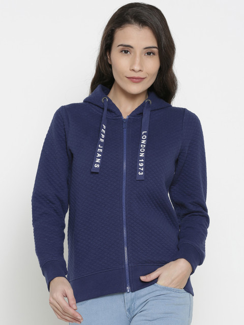 

Pepe Jeans Women Blue Solid Hooded Sweatshirt